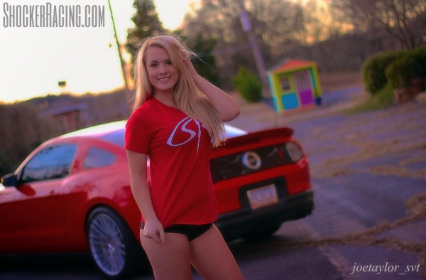 Kaitlyn Macdonald with her 2011 Mustang GT 5.0 for ShockerRacingGirls