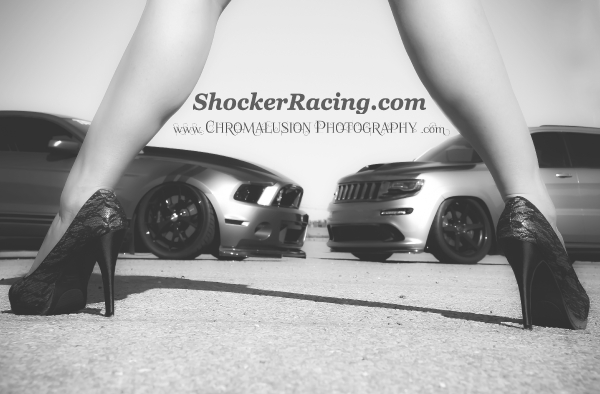 Brittany Crisp with a 2013 GT500 Mustang and Jeep SRT by Chromalusion Photography