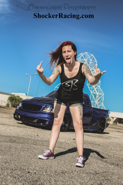 Jessica Crammer for ShockerRacingGirls with a Ford Lightning owned by @BlowerWhore