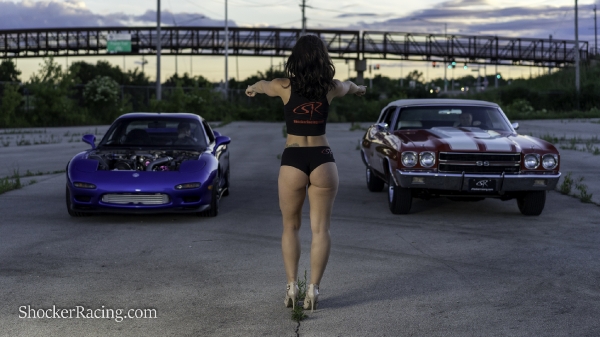 Kylin Sloan with a Mazda RX-7 and a 1970 Chevelle SS 396