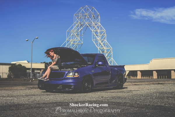 Jessica Crammer for ShockerRacingGirls with a Ford Lightning owned by @BlowerWhore