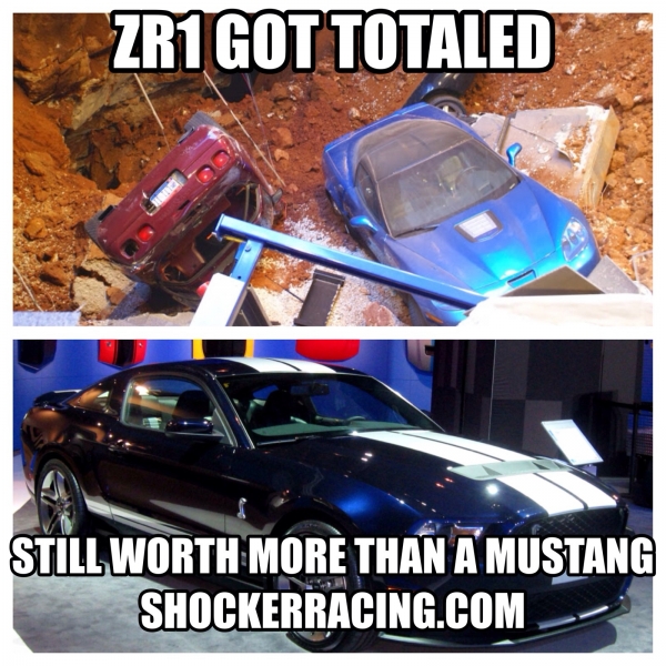 Blue Devil ZR1 Got Totaled in Museum Sinkhole still worth more than a Mustang Meme
