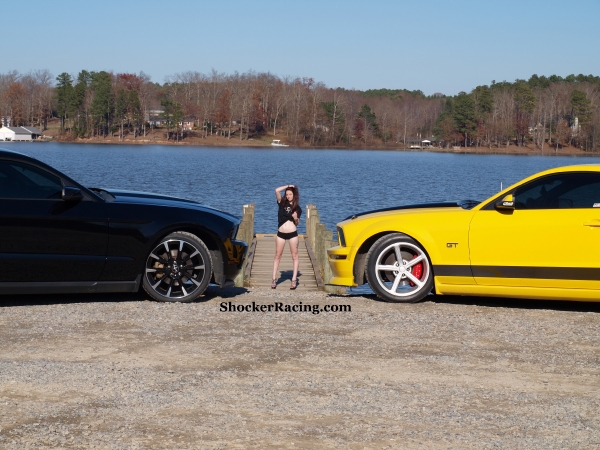 Harley Kirby with Donald Eley's 2005 Mustang GT and Kaleb Lindsey's 2012 Mustang