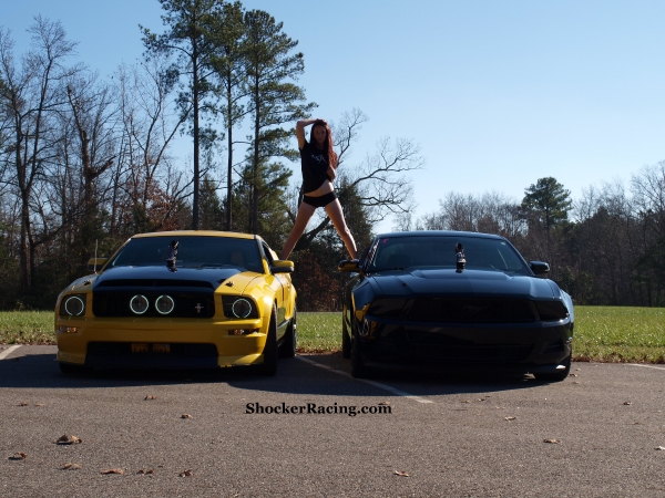 Harley Kirby with Donald Eley's 2005 Mustang GT and Kaleb Lindsey's 2012 Mustang