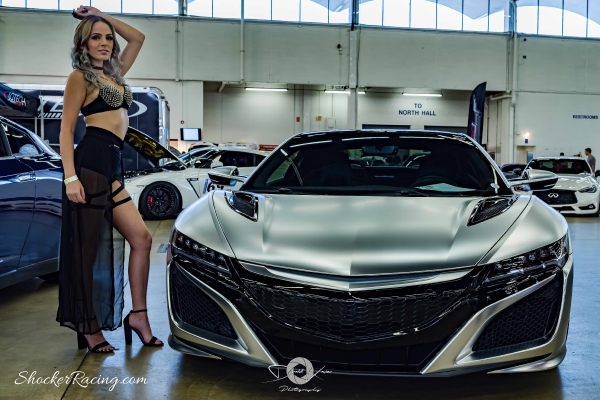 Samantha Kaye at Spocom Texas 2017 with an Acura NSX